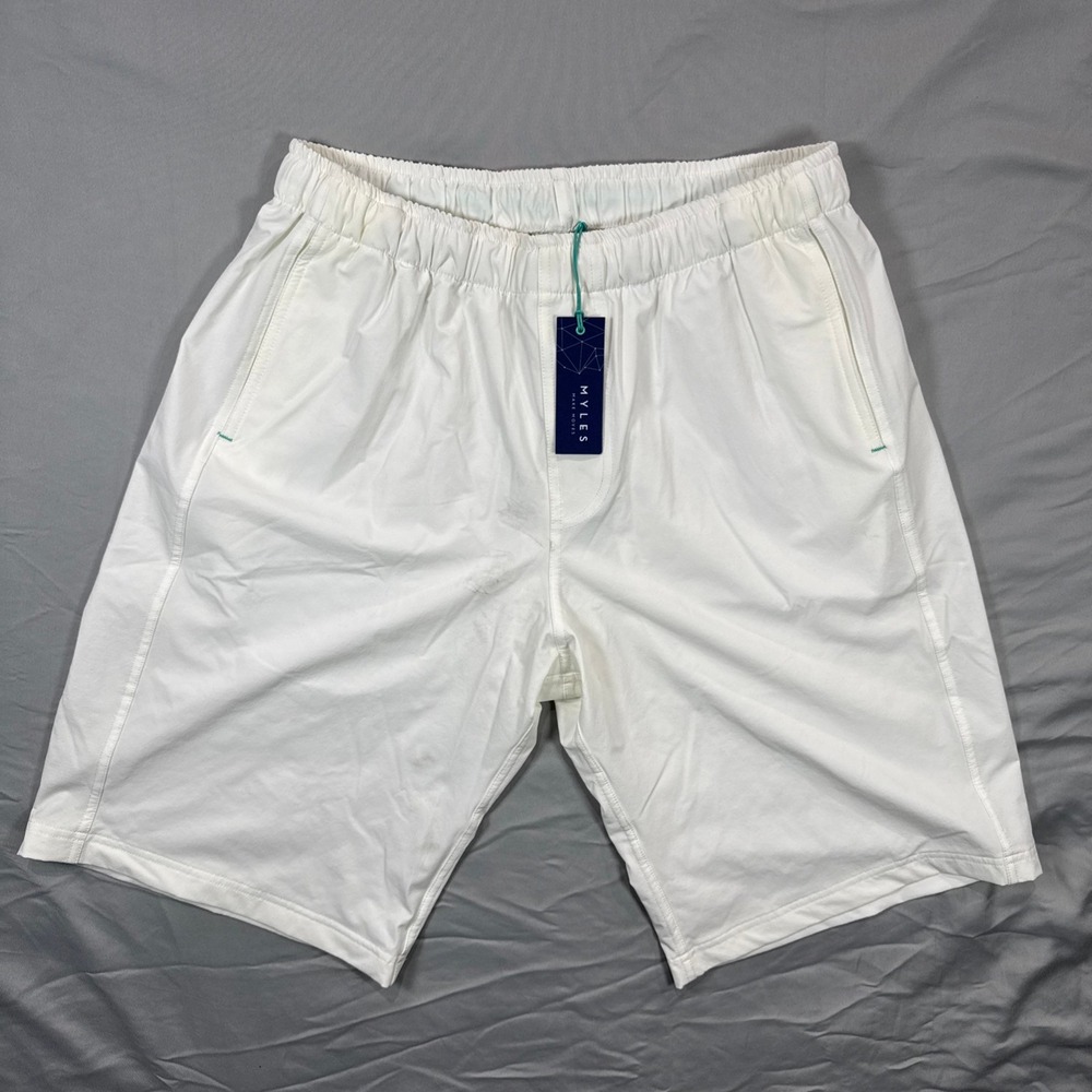 MYLES Make Moves White Athleisure Performance Shorts Men L‎ Long USA Made